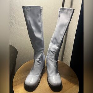 size 6.5 Women's White Patent Knee-High PU / GoGo Boots by Dream Pairs
